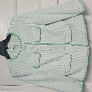 Preston & York Judith Boucle Tweed Round Neck Jacket: Green/White Stripe:Size- 6